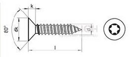 Cross recessed countersunk head tapping screws, security PIN-TX DIN 7982C