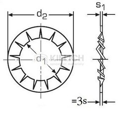 Serrated lock washer with internal teeth DIN 6798J