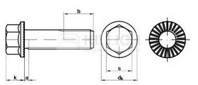 Hexagon screw ribbed flange