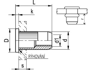 Blind rivet nut open with flat head