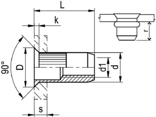 Blind rivet nut open with countersunk head