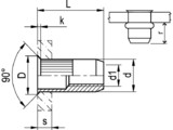 Blind rivet nut open with countersunk head